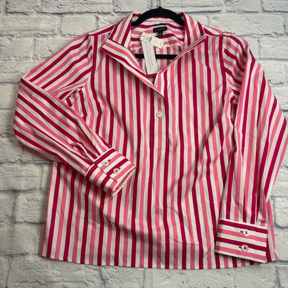 NWT Talbots Red/Pink and White Striped “No Iron” Blouse - Picture 6 of 11